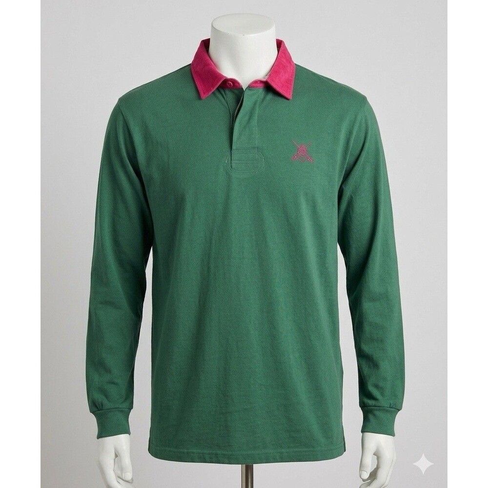 Ruck-It Rugby Wear Shirt Mens Large L Green Pink Long Sleeve Cotton Heavyweight
